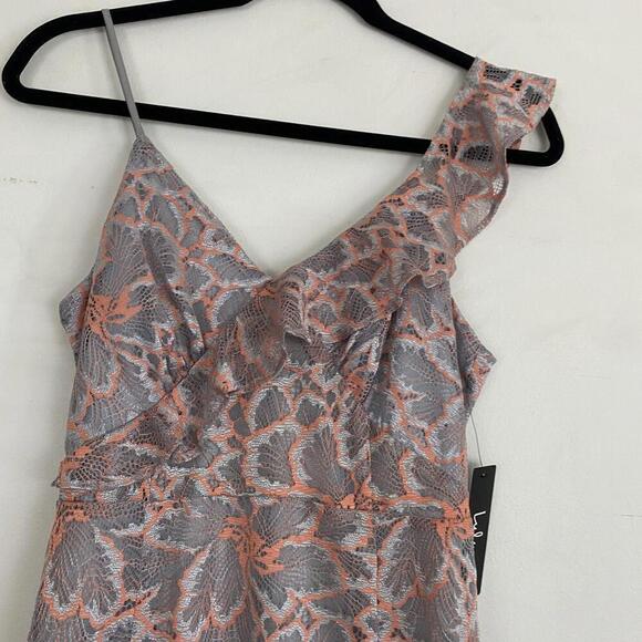 Lulus gray and peach lace midi dress - Picture 6 of 8